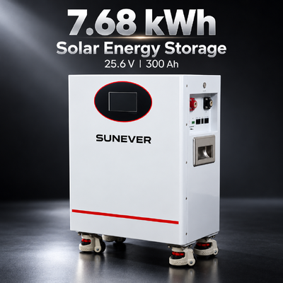 Pin năng lượng mặt trời Lithium SUNEVER 7.68kWh 25.6V 300Ah LiFePO4 cho Lưu trữ Năng lượng Gia đình và Nguồn Điện Dự phòng Ngoại lưới